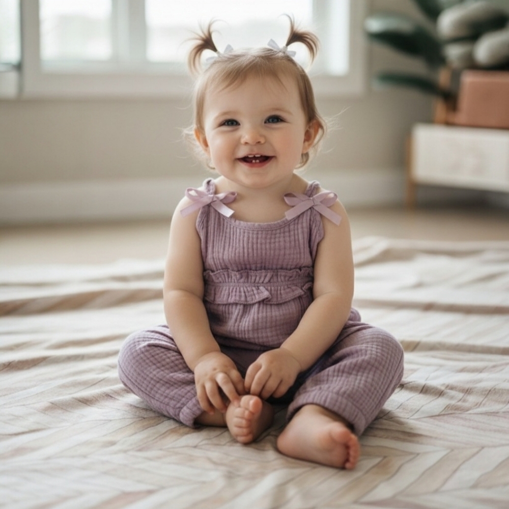 Baby Girl Muslin Cotton Romper Jumpsuit Sleeveless Purple Boho Ruffle Outfit